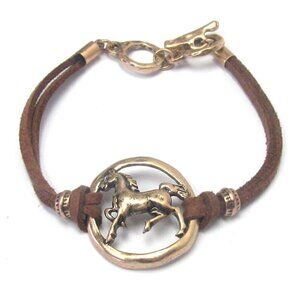 DaVinci Story Trotting Arabian Horse Circle Brown Band Ring and Toggle Bracelet